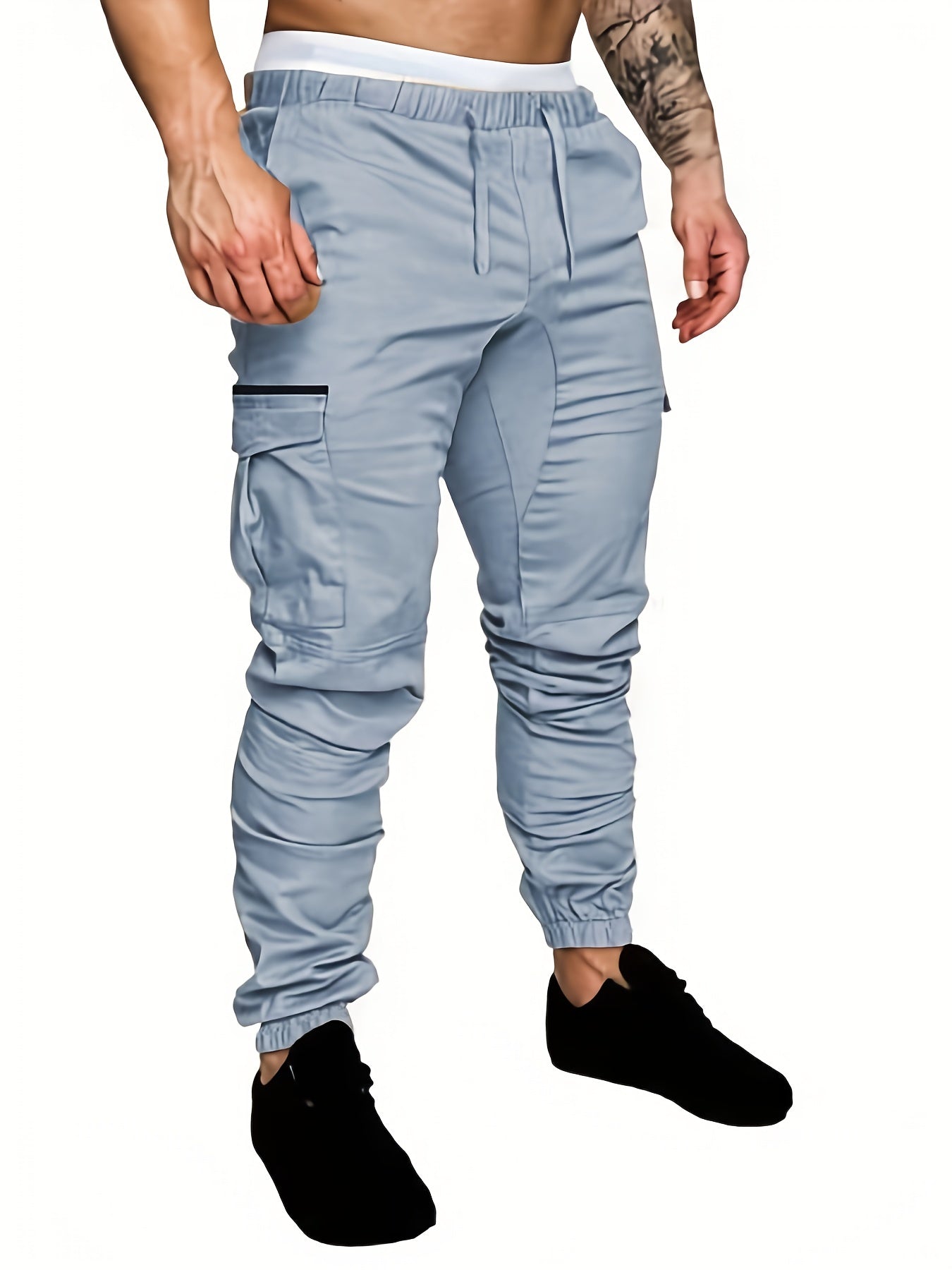 Side Flap Pockets Drawstring Joggers, Men's Cargo Pants