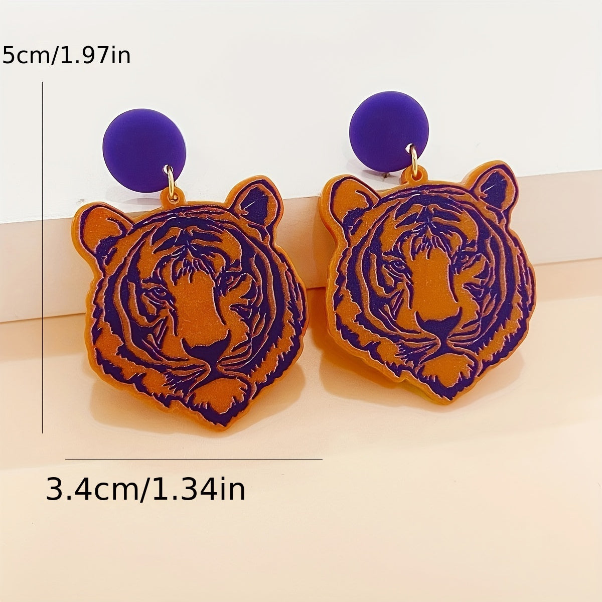 Tiger Head Design Dangle Earrings